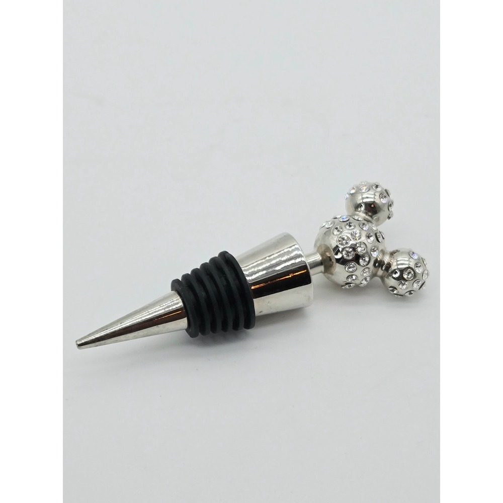 Disney Mickey Mouse Rhinestone Wine Bottle Stopper Silver Tone Metal Barware